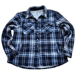 Sage Collective Shacket Fleece Lined Shirt Jacket Black White Plaid Top L/G